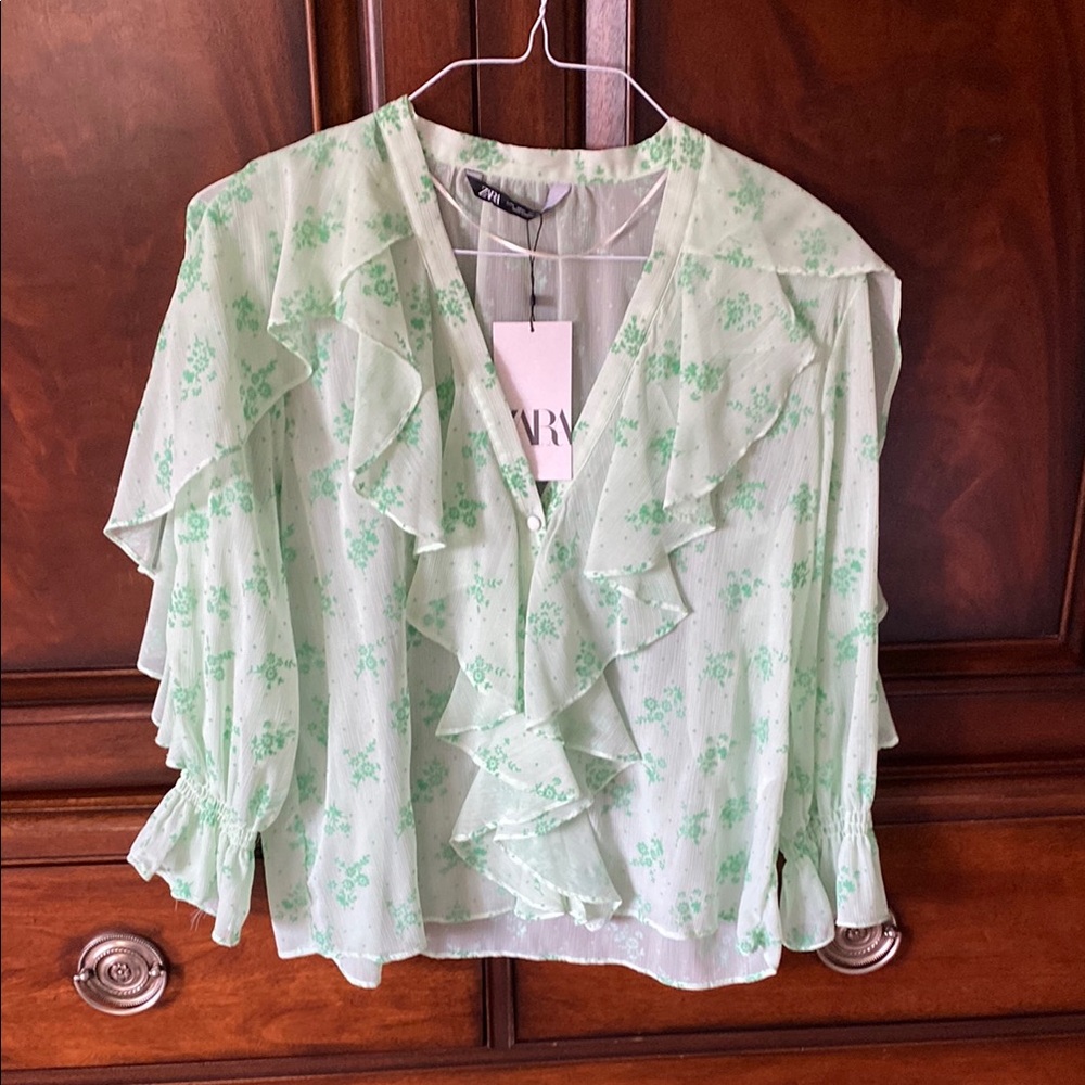Zara Green Floral Women's Top